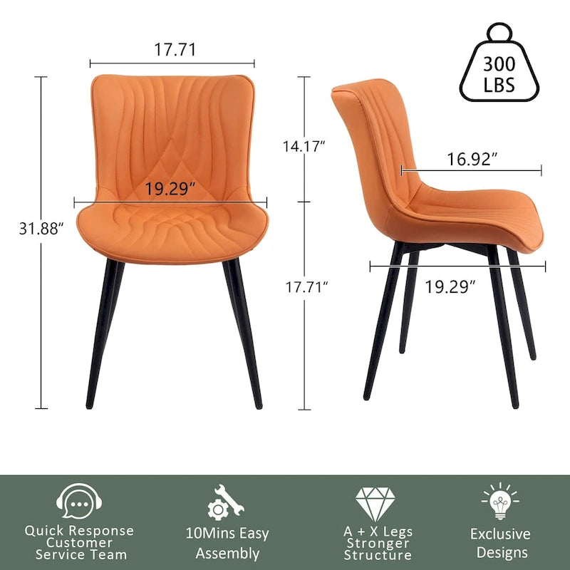 Chaises de salle à manger sans accoudoirs modernes en cuir tapissé