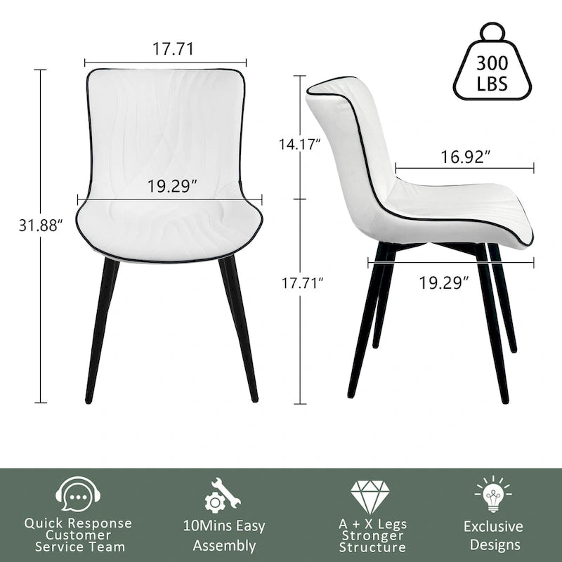 Chaises de salle à manger sans accoudoirs modernes en cuir tapissé