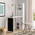  Collapsible Fold Down Desk Table with Storage Cabinet & Bottom Shelves, Computer Desk With Storage, White
