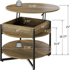 Table basse circulaire relevable en bois – 80D x 80L x 44H