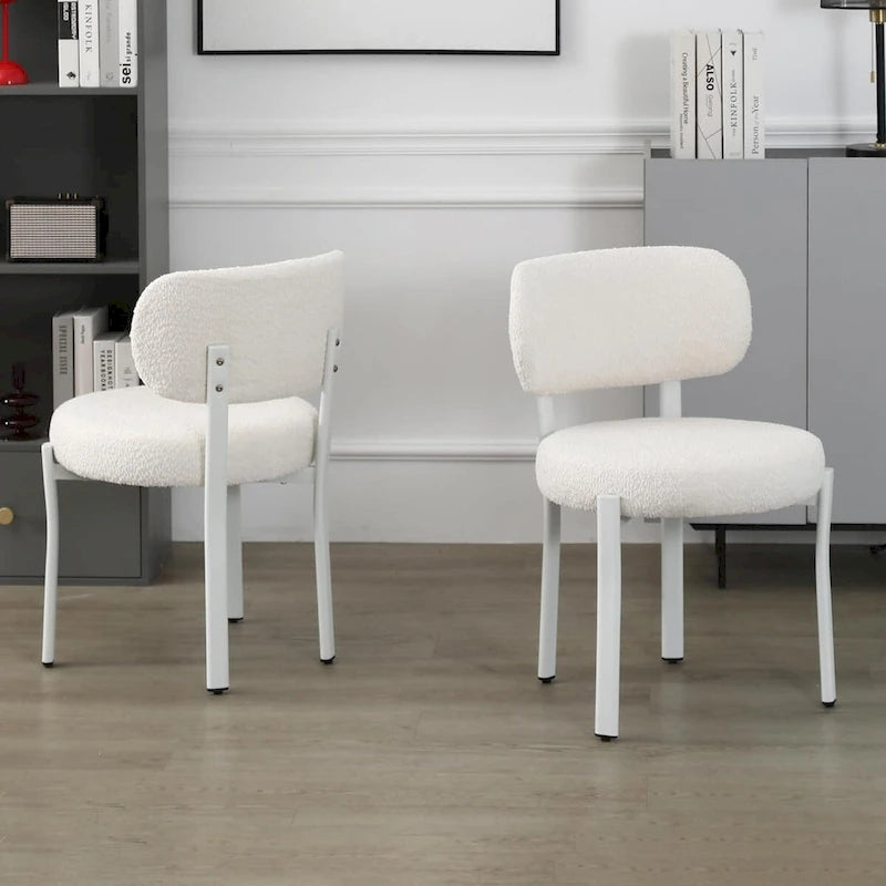  Upholstered Modern Boucle Dining Room Chairs with White Metal Legs