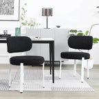 Chaises de salle à manger modernes en bouclette rembourrées avec pieds en métal blanc