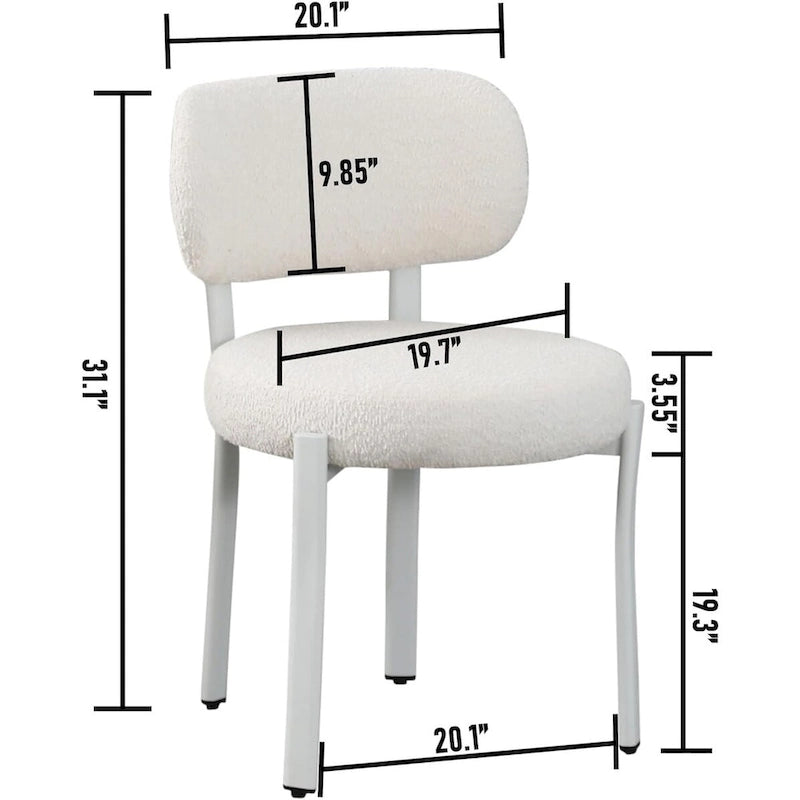 Chaises de salle à manger modernes en bouclette rembourrées avec pieds en métal blanc