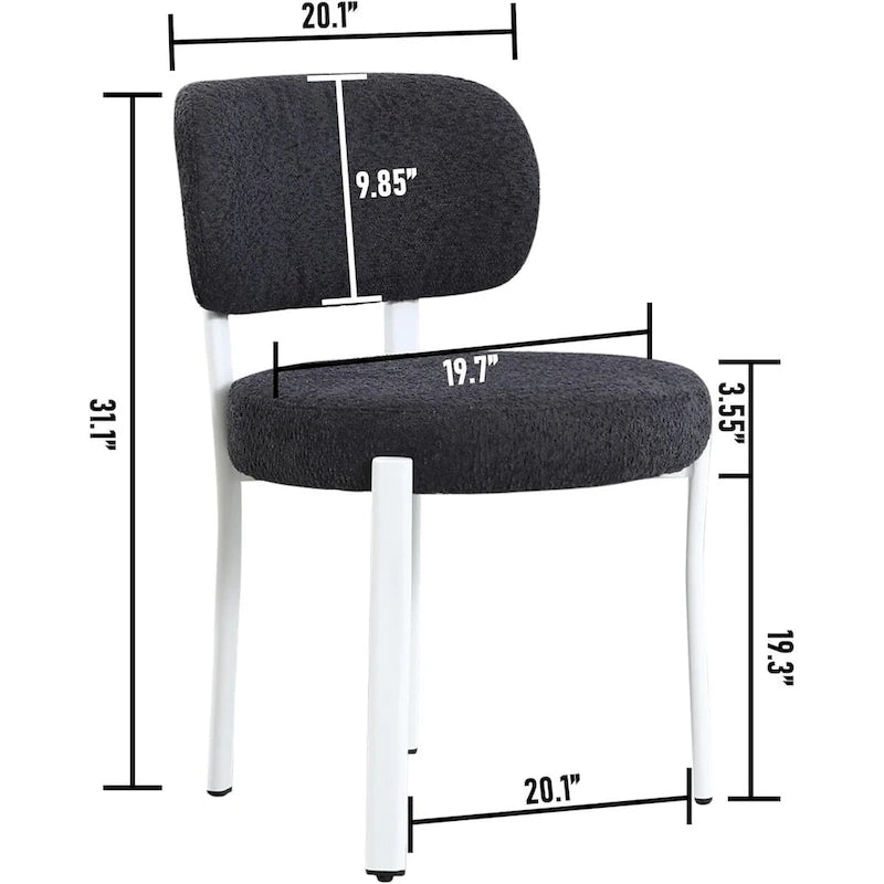 Chaises de salle à manger modernes en bouclette rembourrées avec pieds en métal blanc