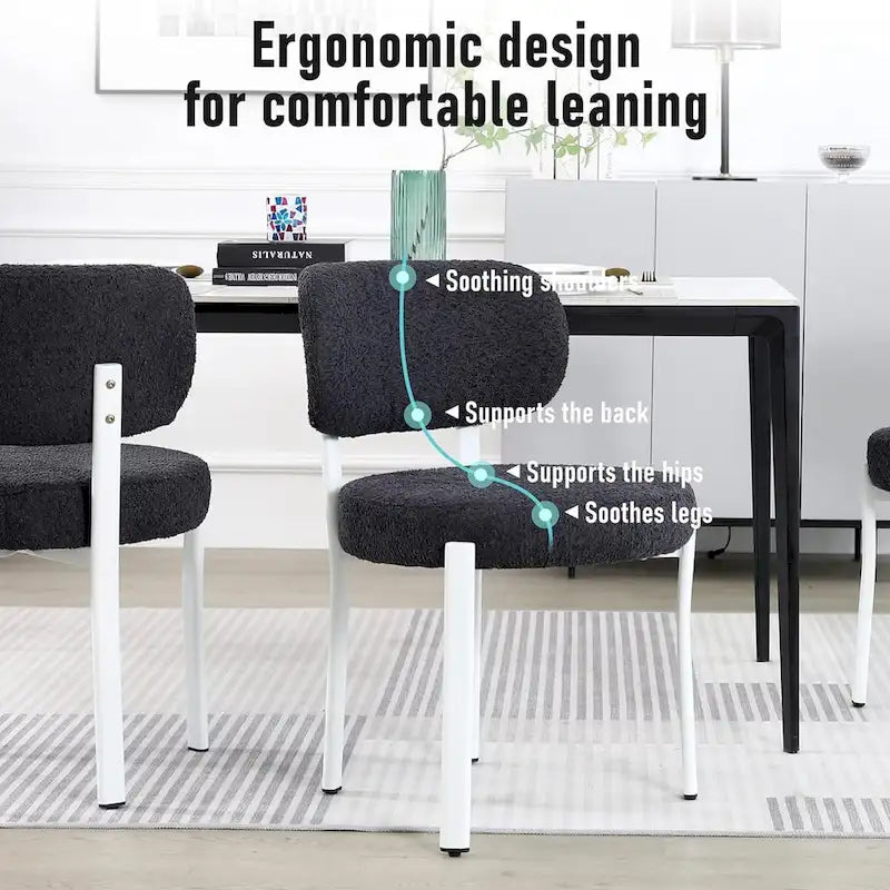 Chaises de salle à manger modernes en bouclette rembourrées avec pieds en métal blanc