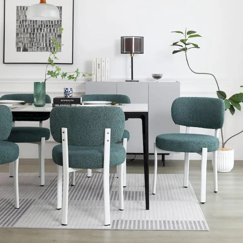 Chaises de salle à manger modernes en bouclette rembourrées avec pieds en métal blanc