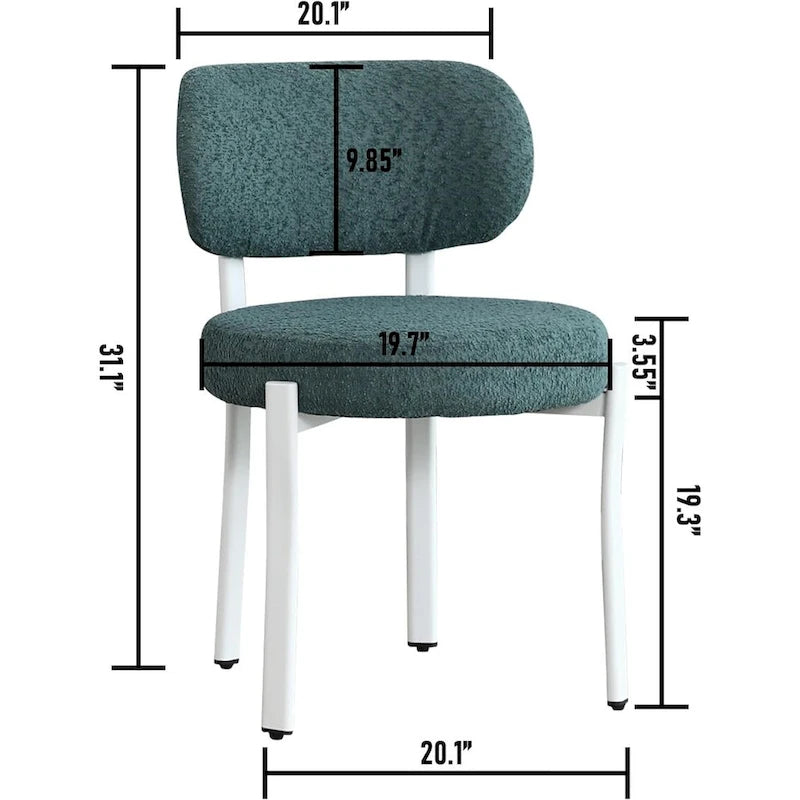 Chaises de salle à manger modernes en bouclette rembourrées avec pieds en métal blanc