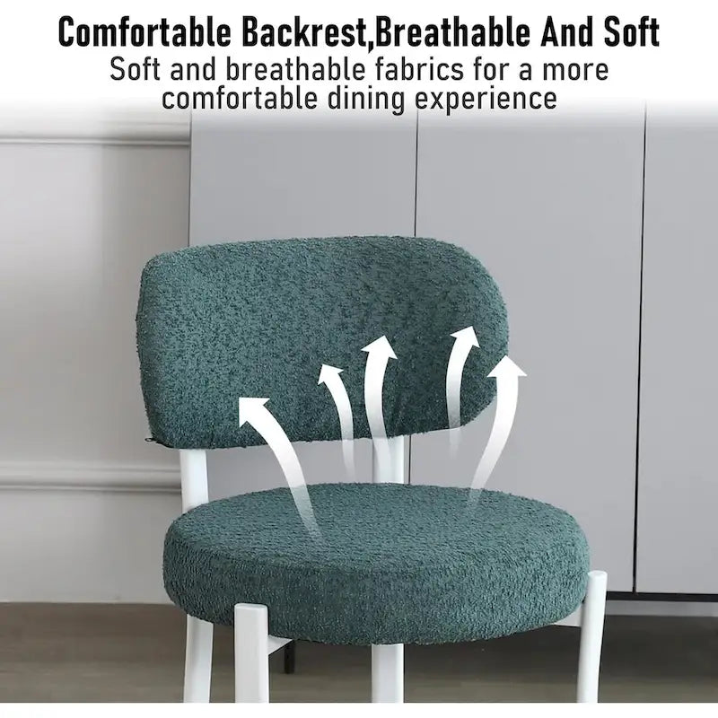 Chaises de salle à manger modernes en bouclette rembourrées avec pieds en métal blanc