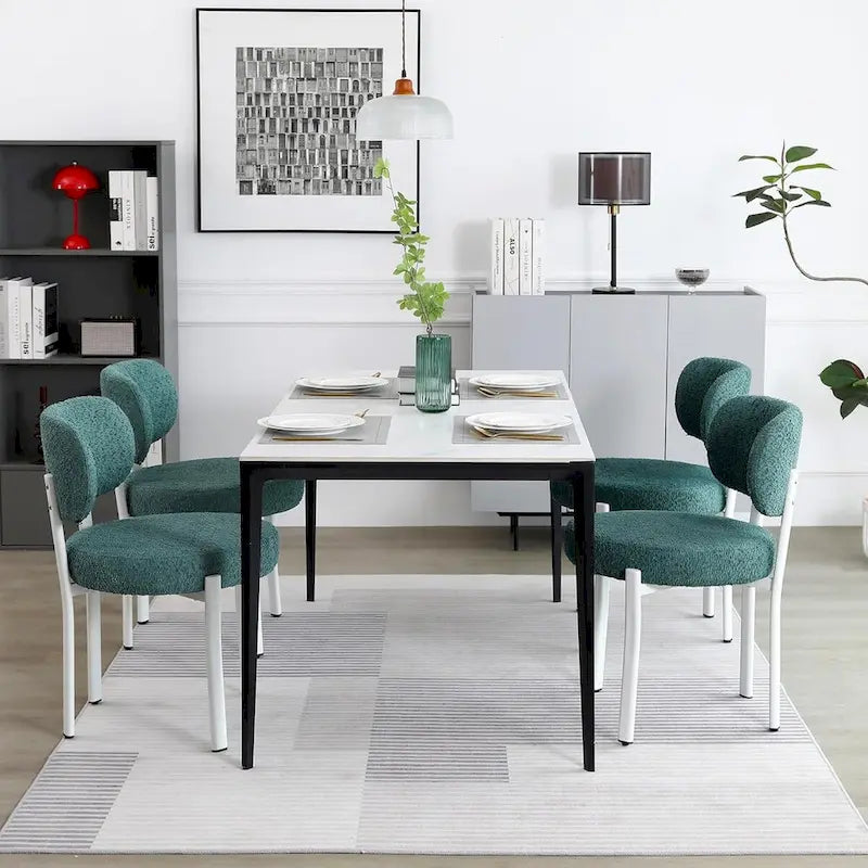 Chaises de salle à manger modernes en bouclette rembourrées avec pieds en métal blanc