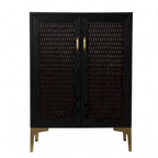 Meuble bar moderne rustique noir et or avec cannage en rotin synthétique