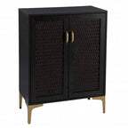 Meuble bar moderne rustique noir et or avec cannage en rotin synthétique
