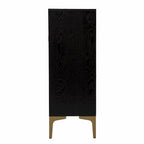 Meuble bar moderne rustique noir et or avec cannage en rotin synthétique