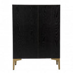 Meuble bar moderne rustique noir et or avec cannage en rotin synthétique