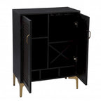 Meuble bar moderne rustique noir et or avec cannage en rotin synthétique