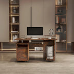 solid wood computer Desk,office table with PC droller,storage shelves and file cabinet,two drawers,CPU tray,a shelf