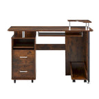 Bureau d'ordinateur en bois massif, table de bureau avec roulette pour PC, étagères de rangement et classeur, deux tiroirs, support pour unité centrale, une étagère.