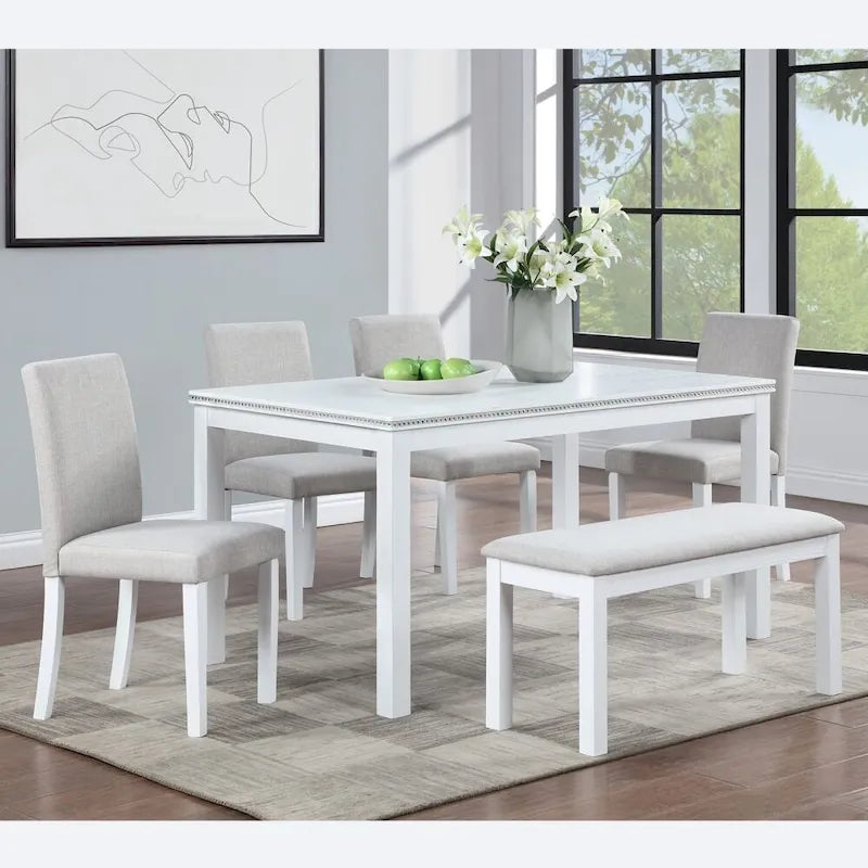 Table à manger en bois massif avec chaises et banc