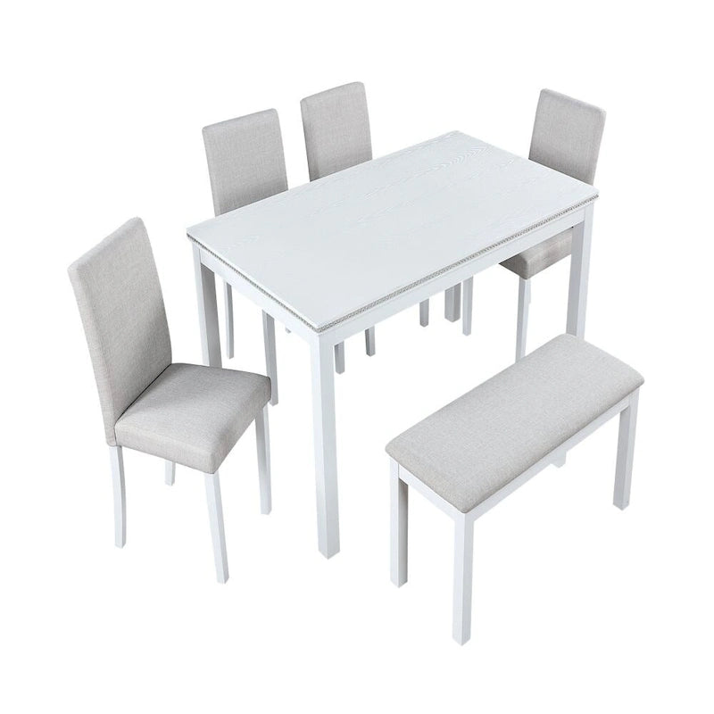 Table à manger en bois massif avec chaises et banc