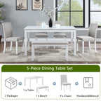 Table à manger en bois massif avec chaises et banc