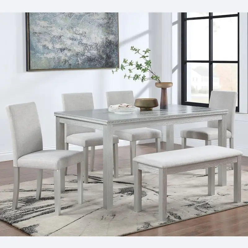 Table à manger en bois massif avec chaises et banc