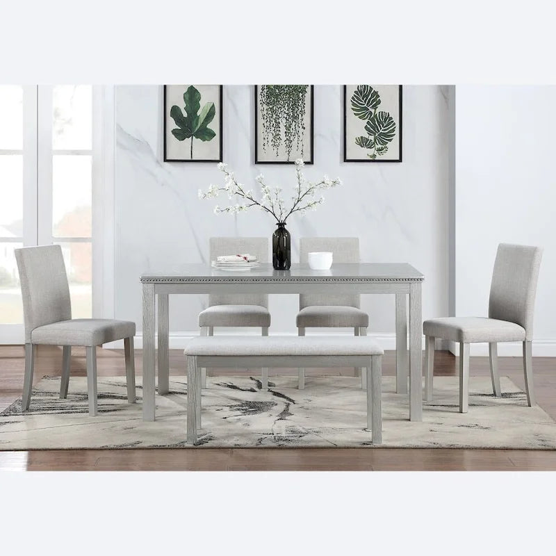 Table à manger en bois massif avec chaises et banc