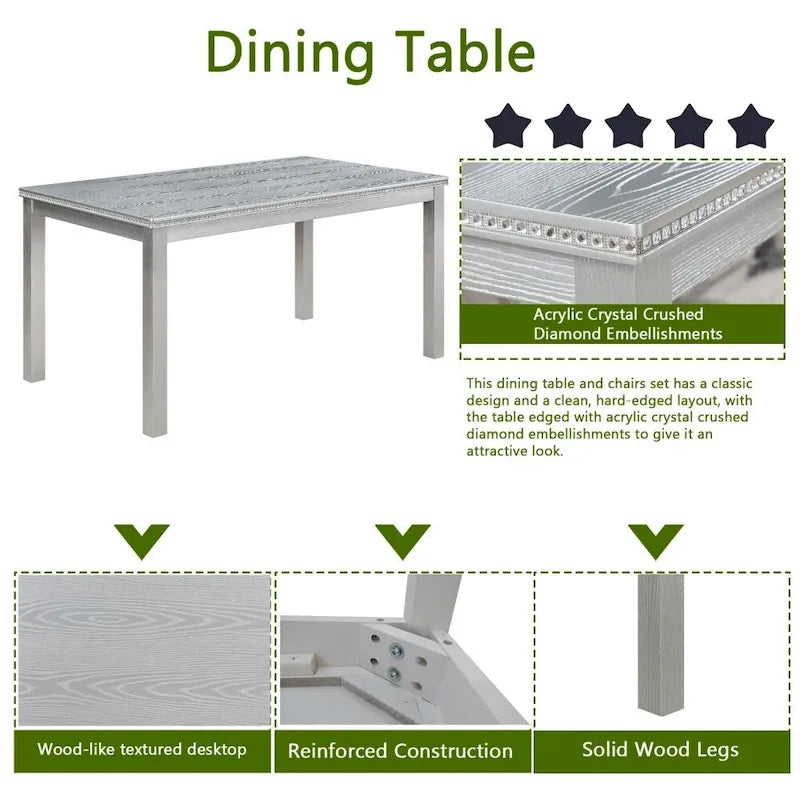 Table à manger en bois massif avec chaises et banc