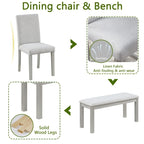 Table à manger en bois massif avec chaises et banc