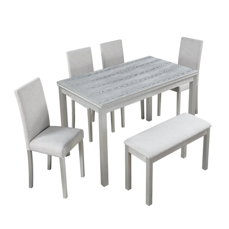 Table à manger en bois massif avec chaises et banc