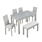 Table à manger en bois massif avec chaises et banc
