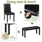 Table à manger en bois massif avec chaises et banc