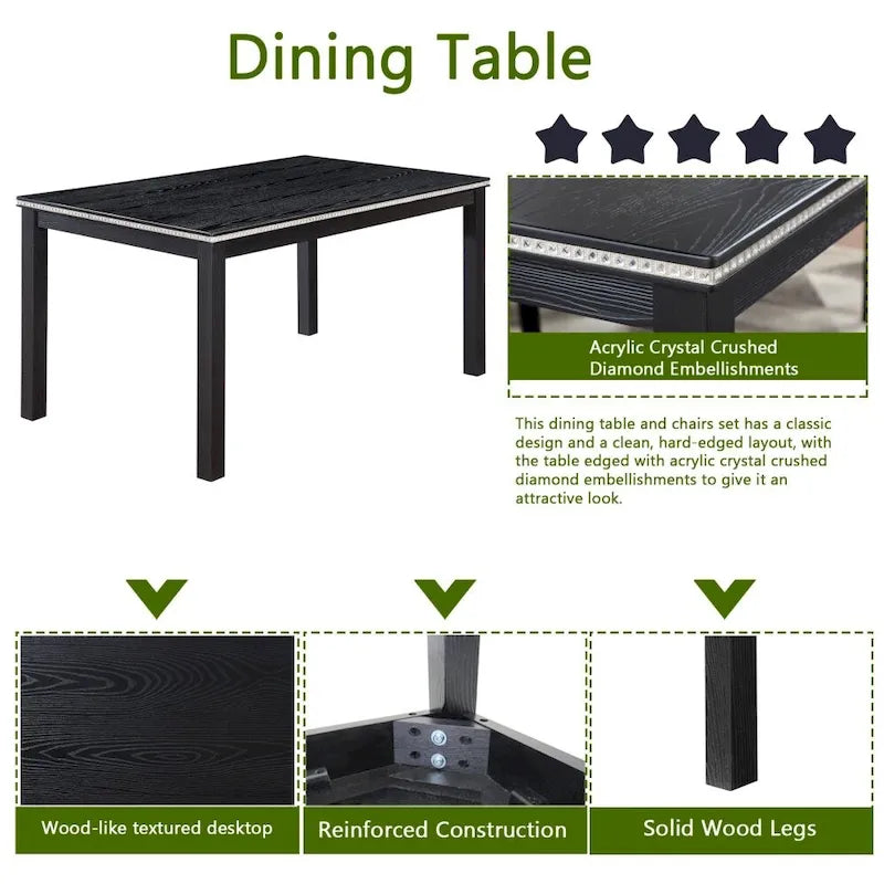 Table à manger en bois massif avec chaises et banc
