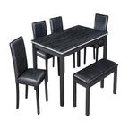 Table à manger en bois massif avec chaises et banc