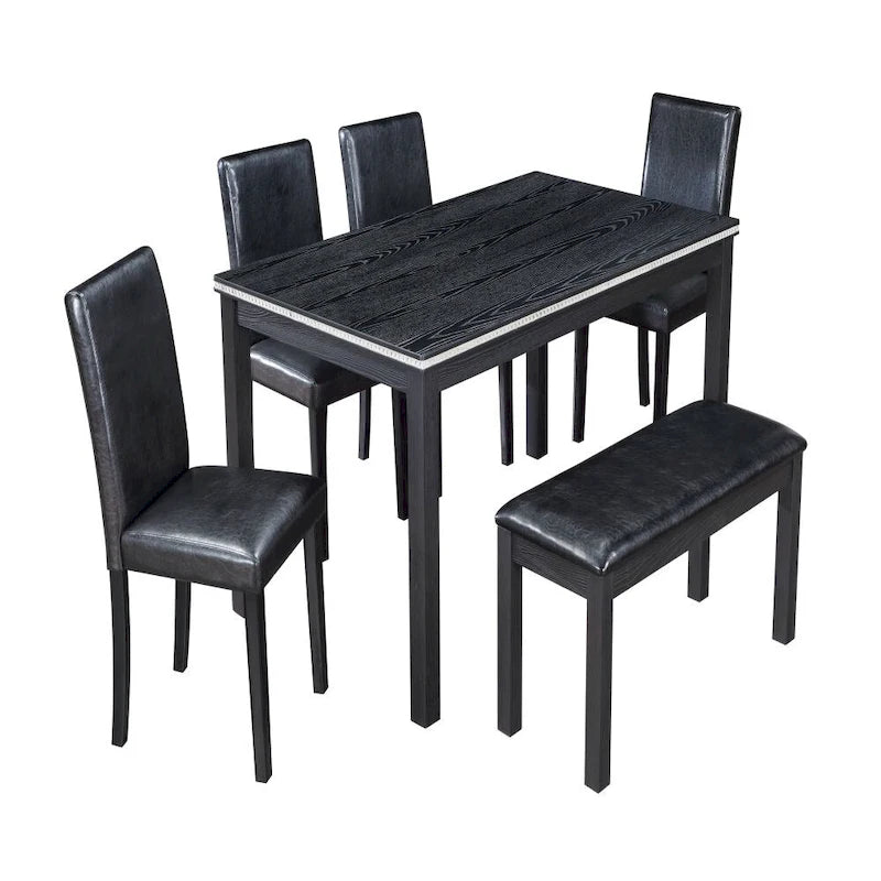 Table à manger en bois massif avec chaises et banc