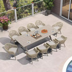 Ensemble de salle à manger d'extérieur PURPLE LEAF avec table à manger en aluminium et chaises en rotin tressé